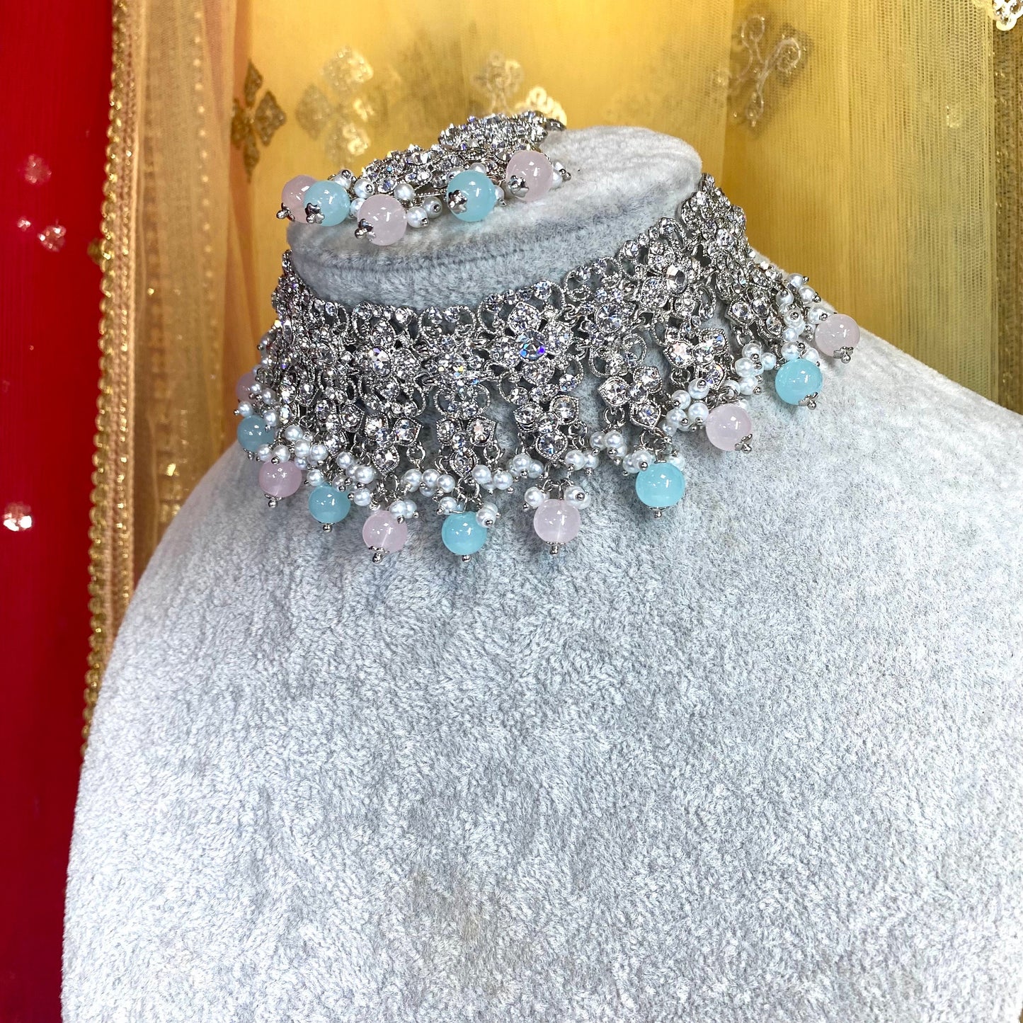 Silver choker set - pastels