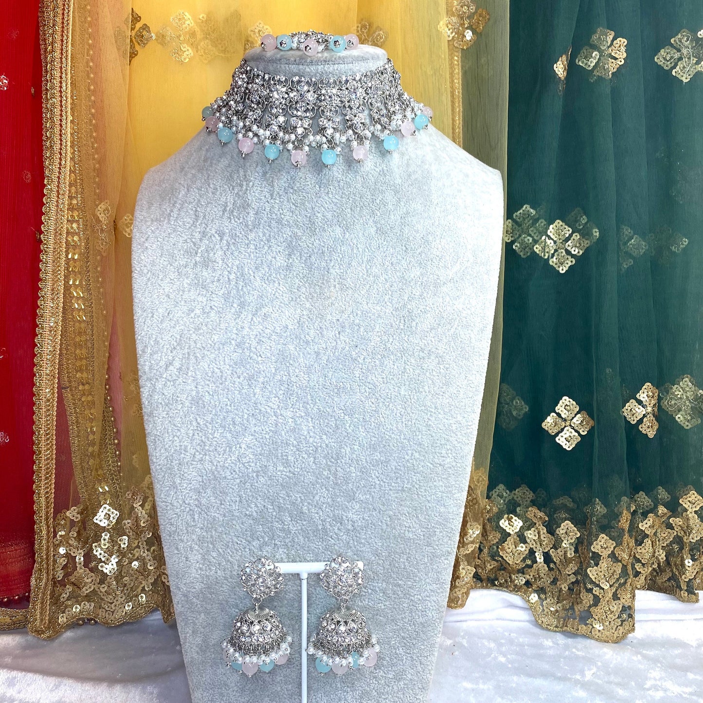 Silver choker set - pastels