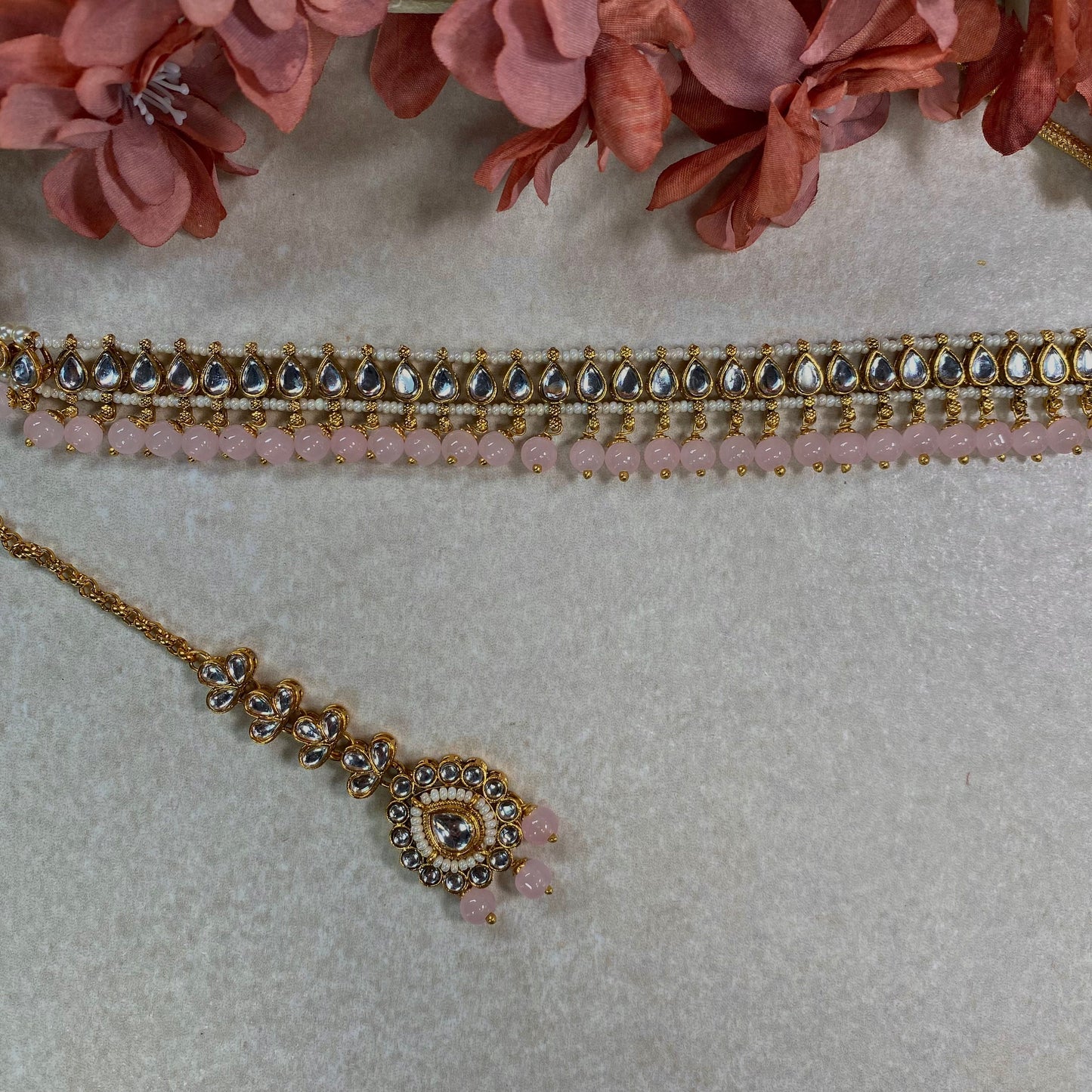 Slim Faux Kundan Pink Choker