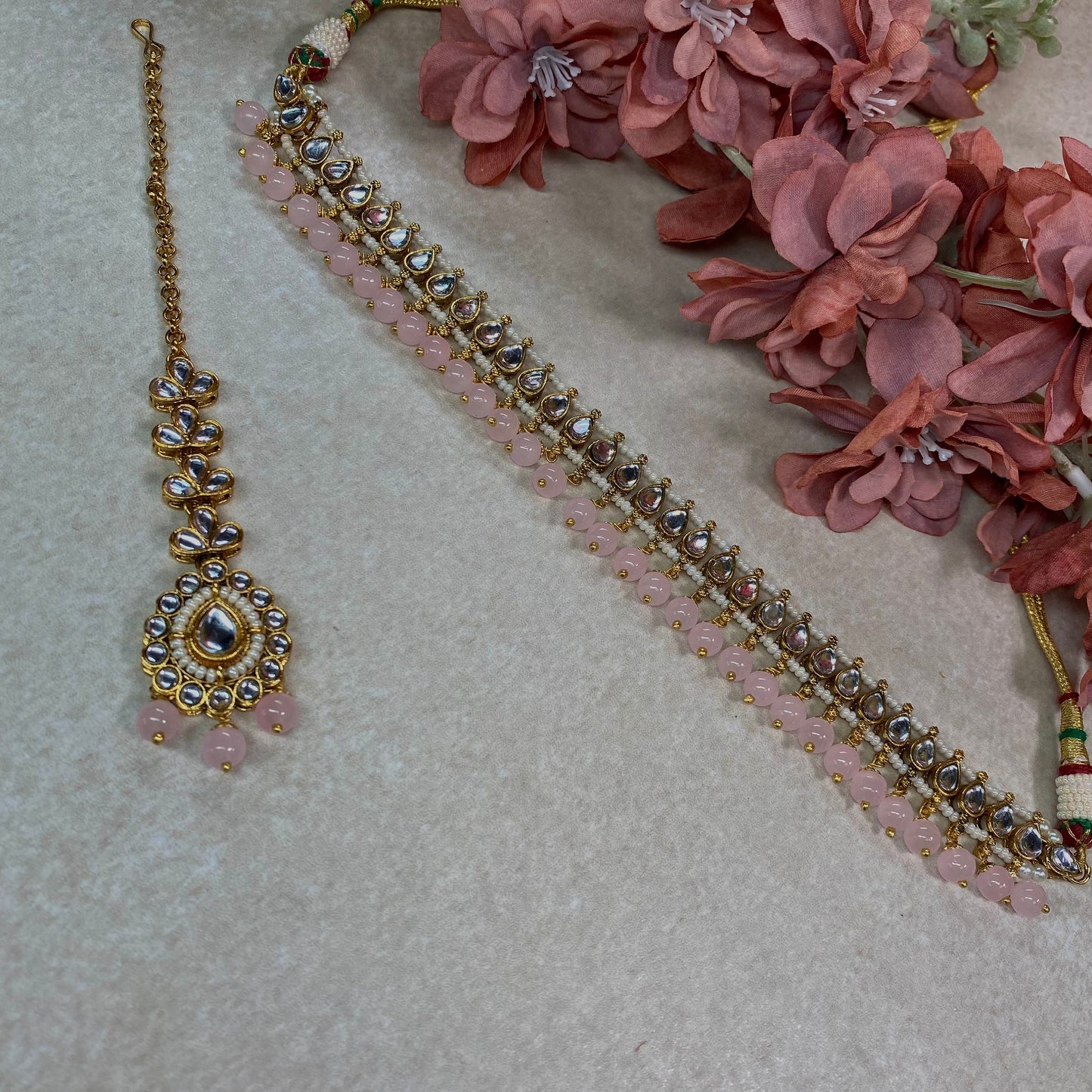 Slim Faux Kundan Pink Choker