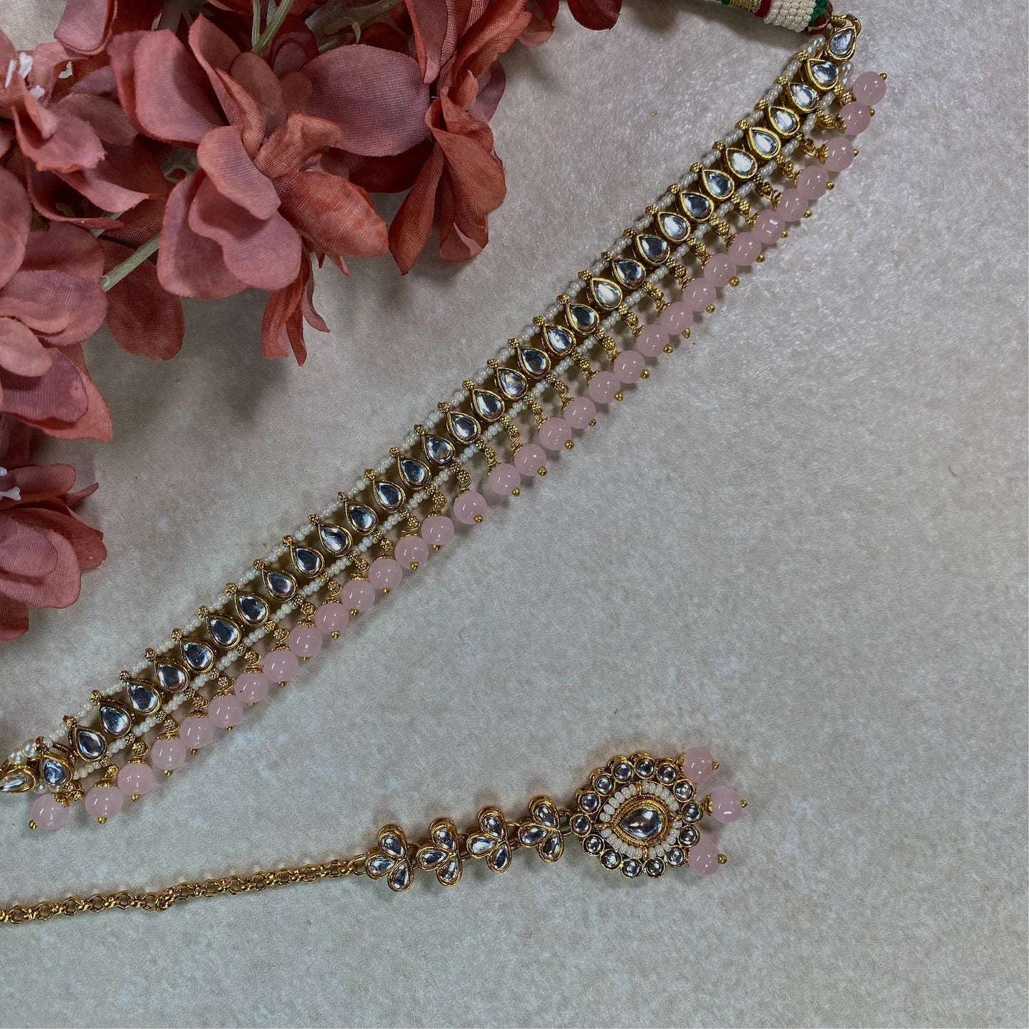 Slim Faux Kundan Pink Choker