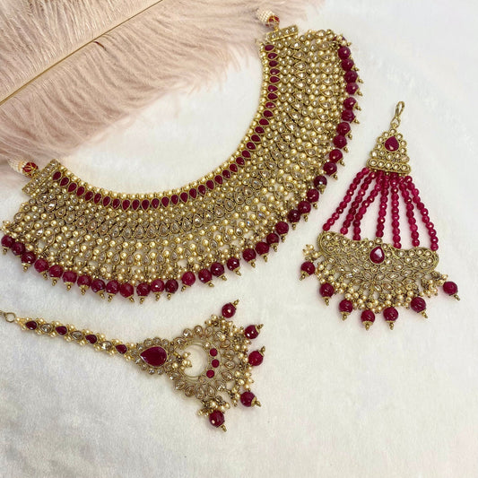 Maroon bridal necklace set Indian/ Pakistani Style/ Wedding/ Fashion Jewellery/ Necklace set