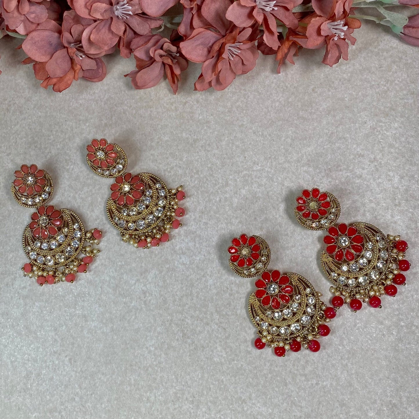 Floral Earrings/ Pink and Red earring/ / Indian Style Earring