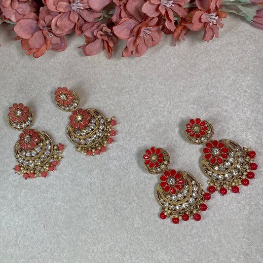 Floral Earrings/ Pink and Red earring/ / Indian Style Earring