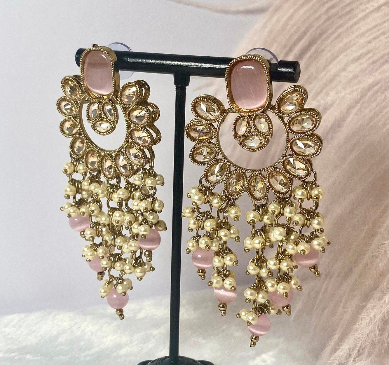 Pink Crystal Earring/ Fashion Jewellery/ Gift for Women/Indian/Pakistani style
