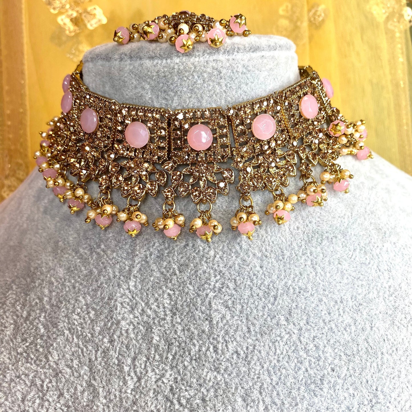 Pink & golden choker set