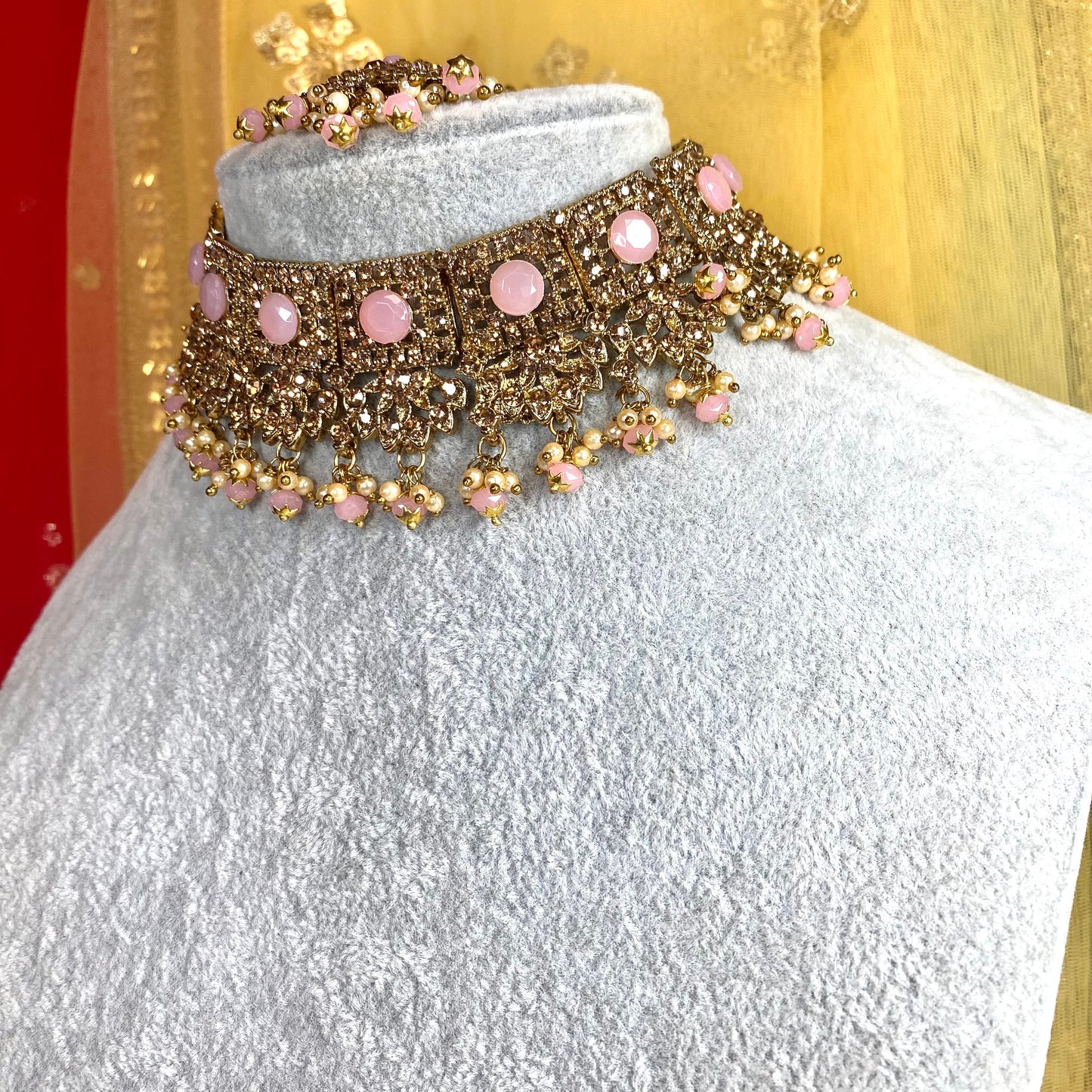 Pink & golden choker set
