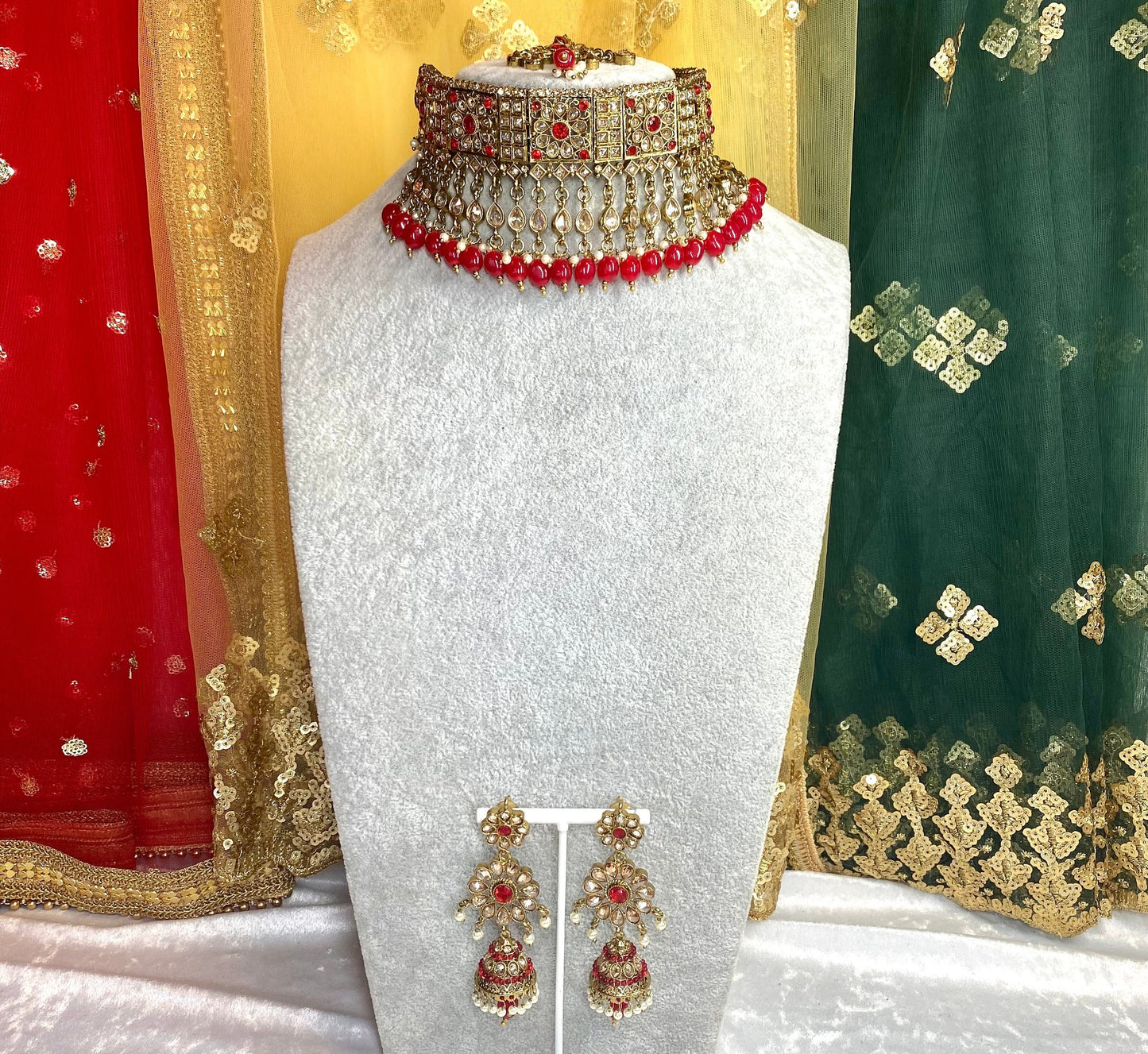 Champagne & pearl choker set Earring/ Tikka/ Tikli/ Indian/ Pakistani/Fashion Jewellery/ Gift for Women