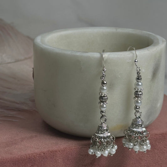 Silver Micro Jhumka Earrings -  White Earrings/ Indian Style Earring/ Fashion Jewellery/ Gift for Women/Valentines gifts