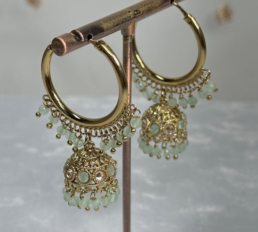 Small Jhumka Hoop Earrings - Mint