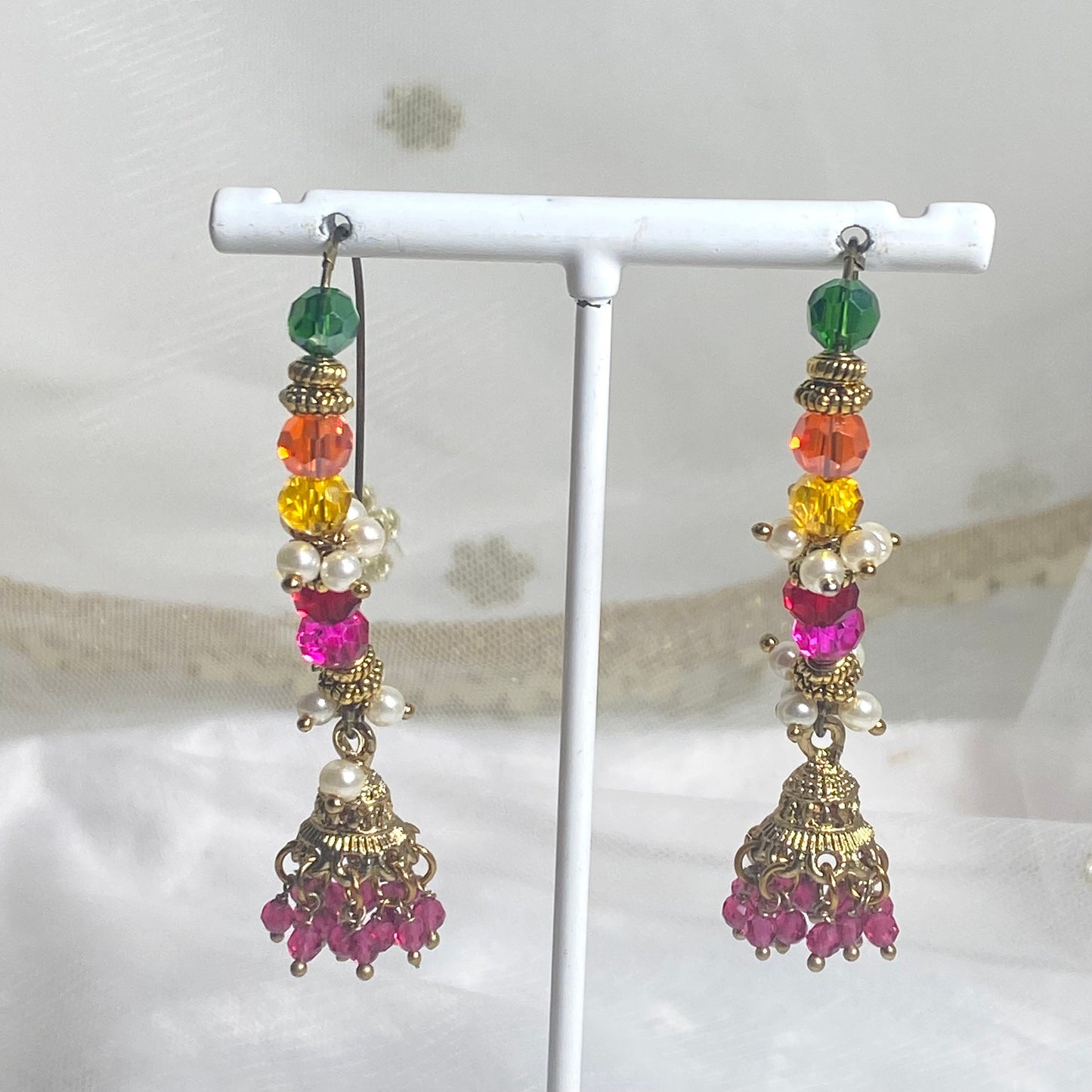 Mehndi Colour Earrings/ Henna party/Pakistani Indian Style Earring/ Green, Orange Pink/ Multi colour earring.
