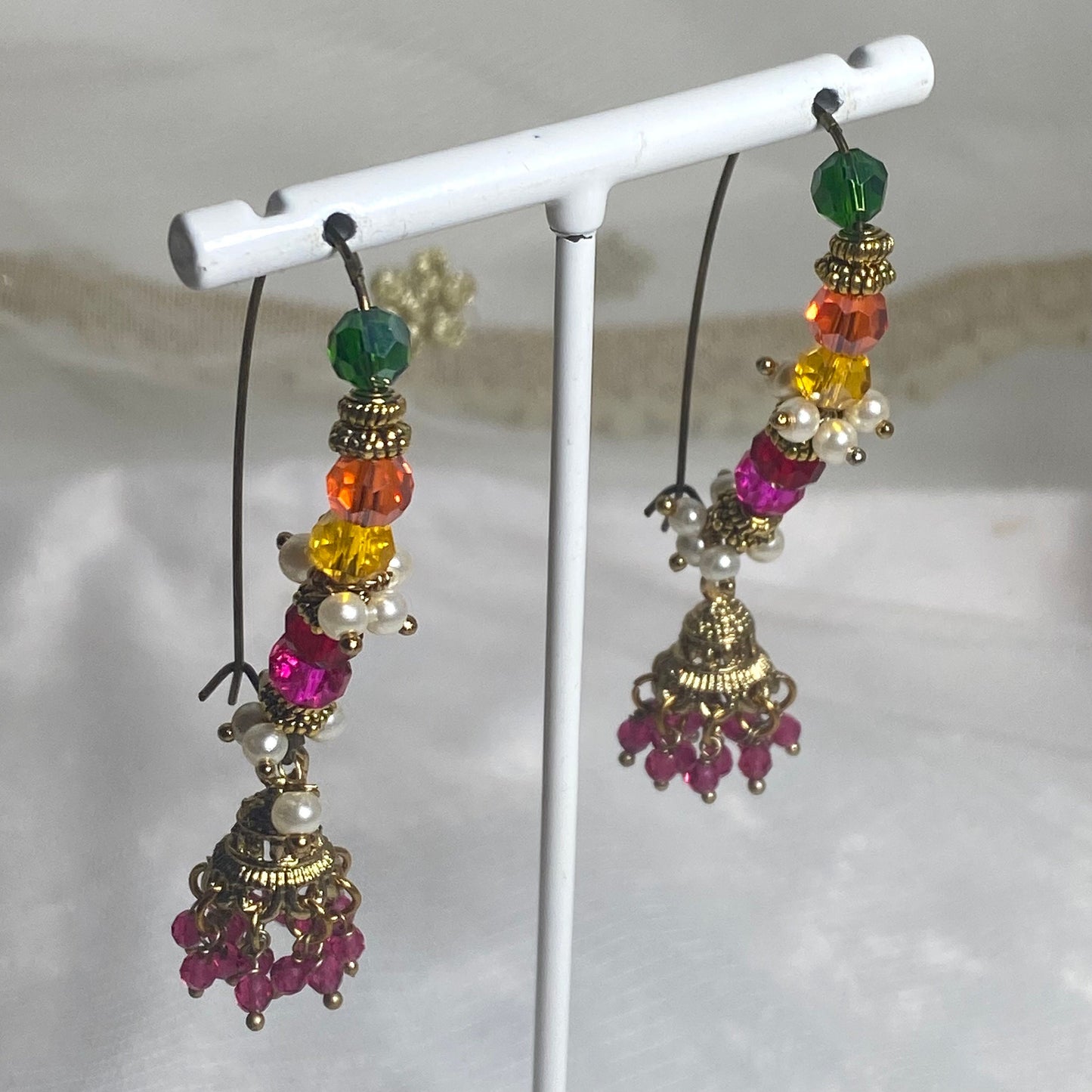 Mehndi Colour Earrings/ Henna party/Pakistani Indian Style Earring/ Green, Orange Pink/ Multi colour earring.