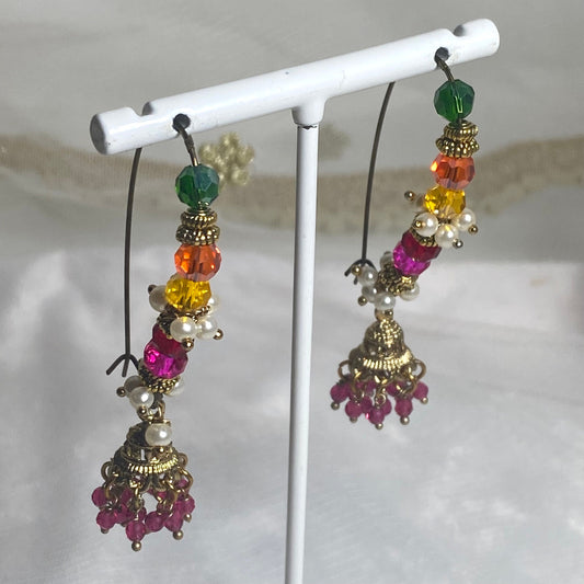 Mehndi Colour Earrings/ Henna party/Pakistani Indian Style Earring/ Green, Orange Pink/ Multi colour earring.