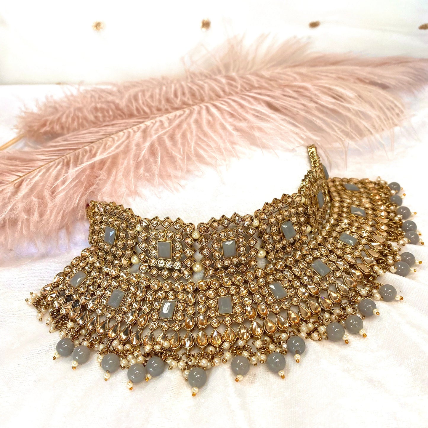 Chunky Bridal Champagne Choker Set Indian/ Pakistani Style/ Wedding/ Fashion Jewellery/ Necklace set