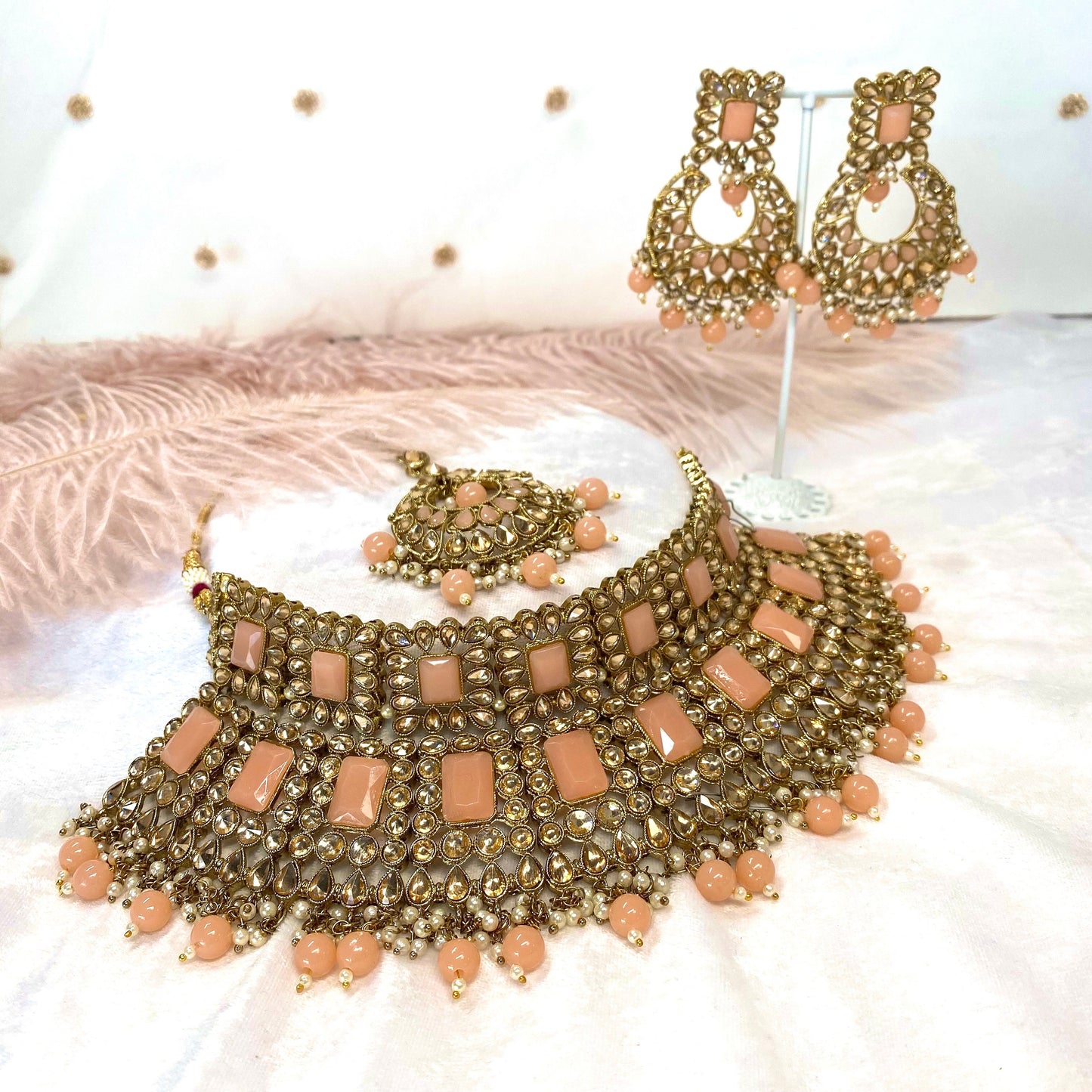 Chunky Bridal Champagne Choker Set Indian/ Pakistani Style/ Wedding/ Fashion Jewellery/ Necklace set