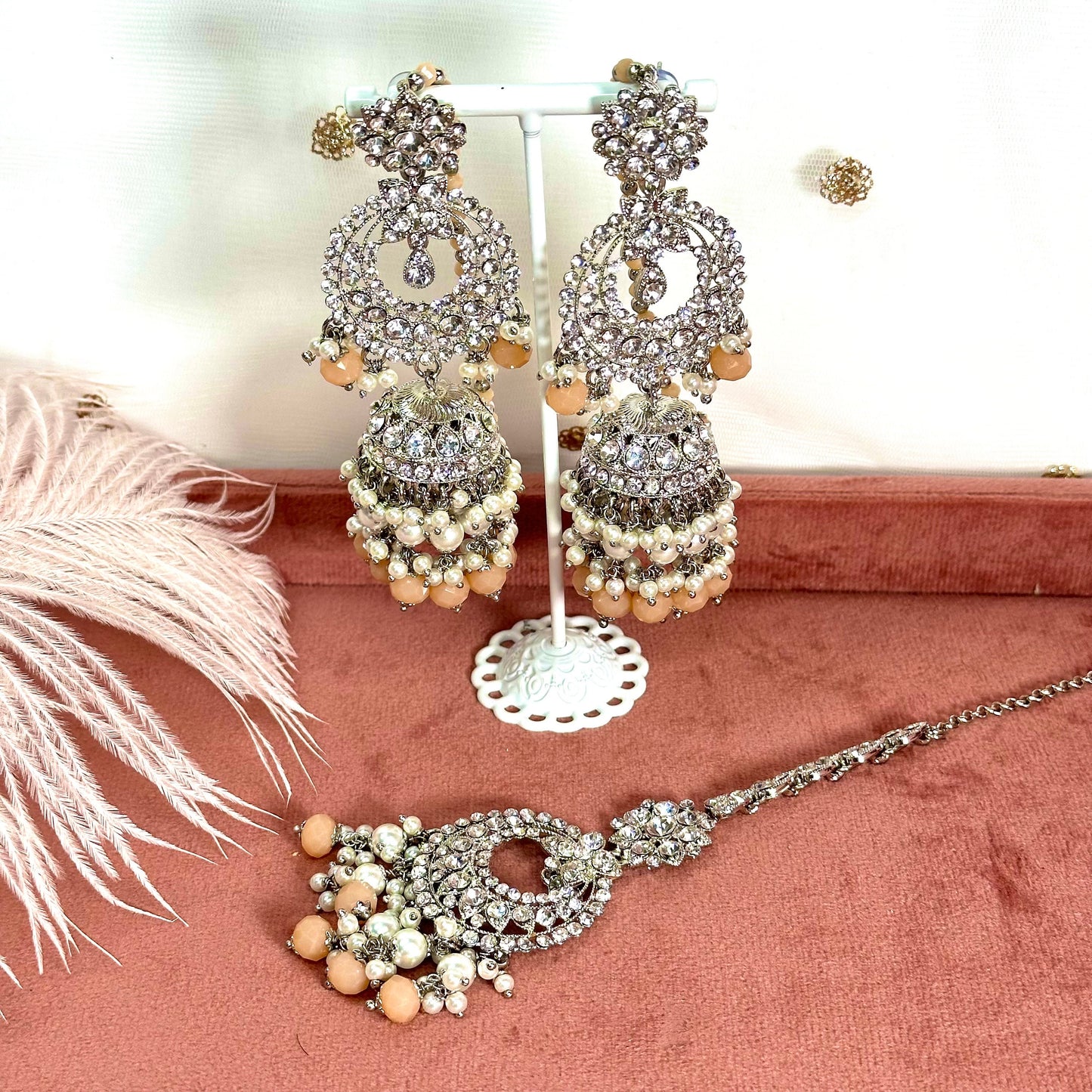 Silver Jhumka Earring and Tikka Set/ Jhumki Earring Indian/ Pakistani Style