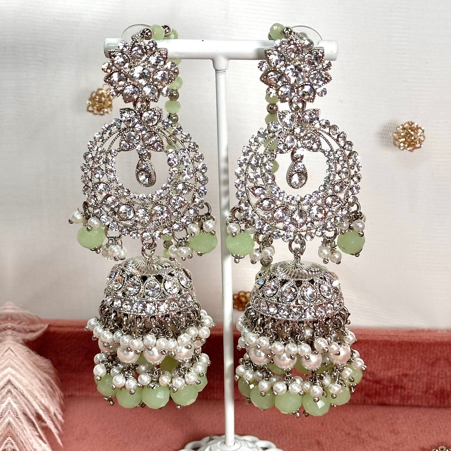 Silver Jhumka Earring and Tikka Set/ Jhumki Earring Indian/ Pakistani Style