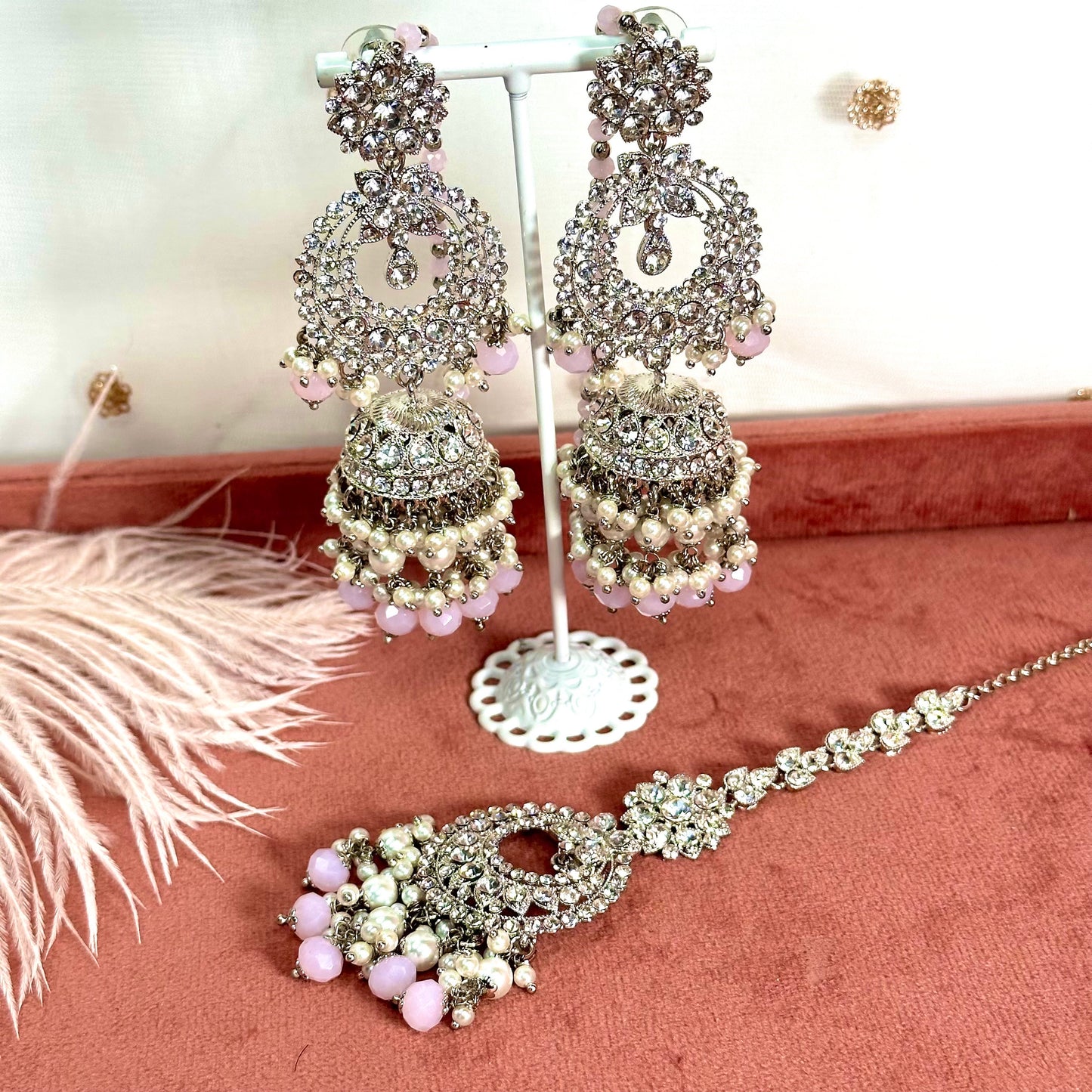 Silver Jhumka Earring and Tikka Set/ Jhumki Earring Indian/ Pakistani Style