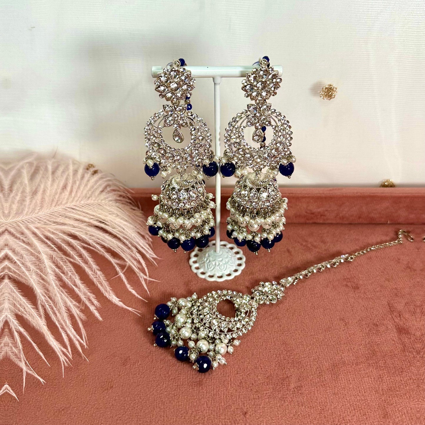 Silver Jhumka Earring and Tikka Set/ Jhumki Earring Indian/ Pakistani Style