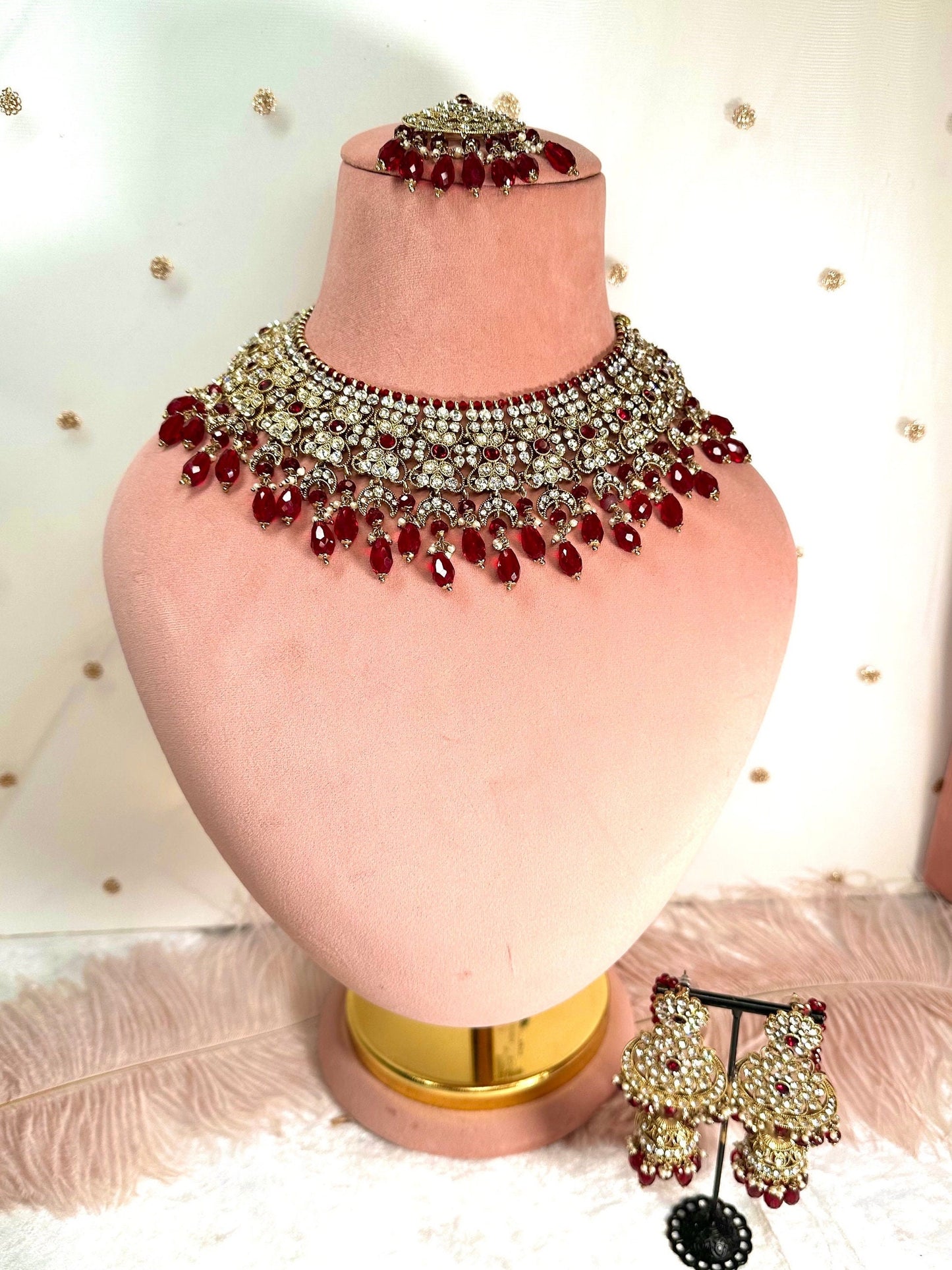 Maroon Necklace Set Indian/ Pakistani Style