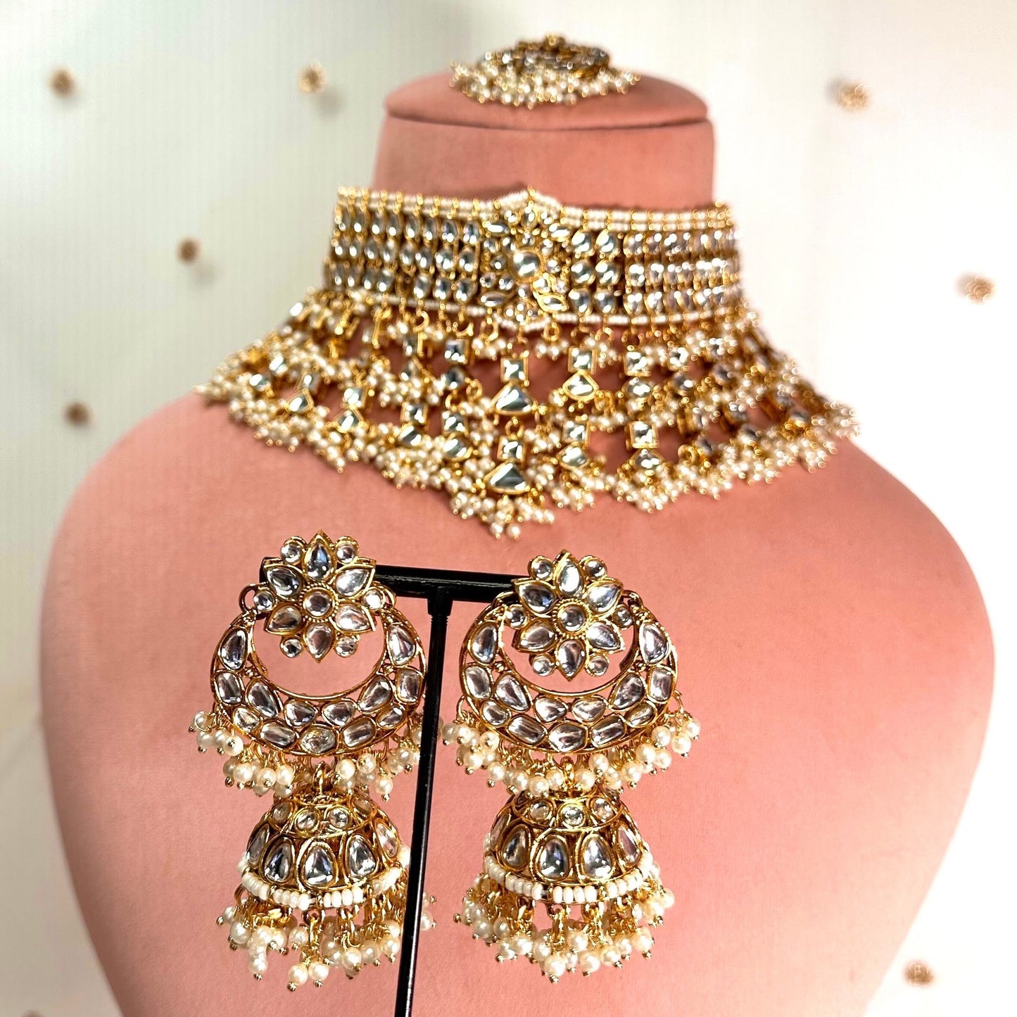 Faux Kundan Necklace and Tikka/ Unique Style/ Indian/ Pakistani/Fashion Jewellery/ Gift for Women