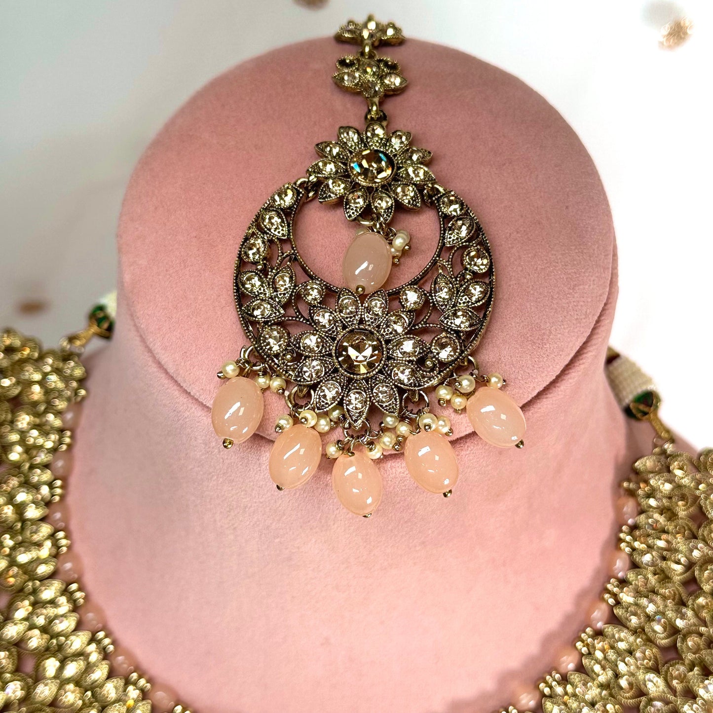 Bridal Antique Gold and Peach Necklace Set Indian/ Pakistani Style/ Wedding/ Fashion Jewellery/ Necklace set