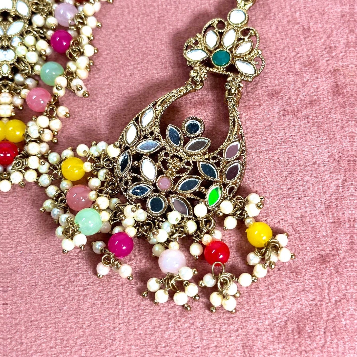 Mirror Multicolour Necklace Set Earring/ Tikka/ Tikli/ Indian/ Pakistani/Fashion Jewellery/ Gift for Women