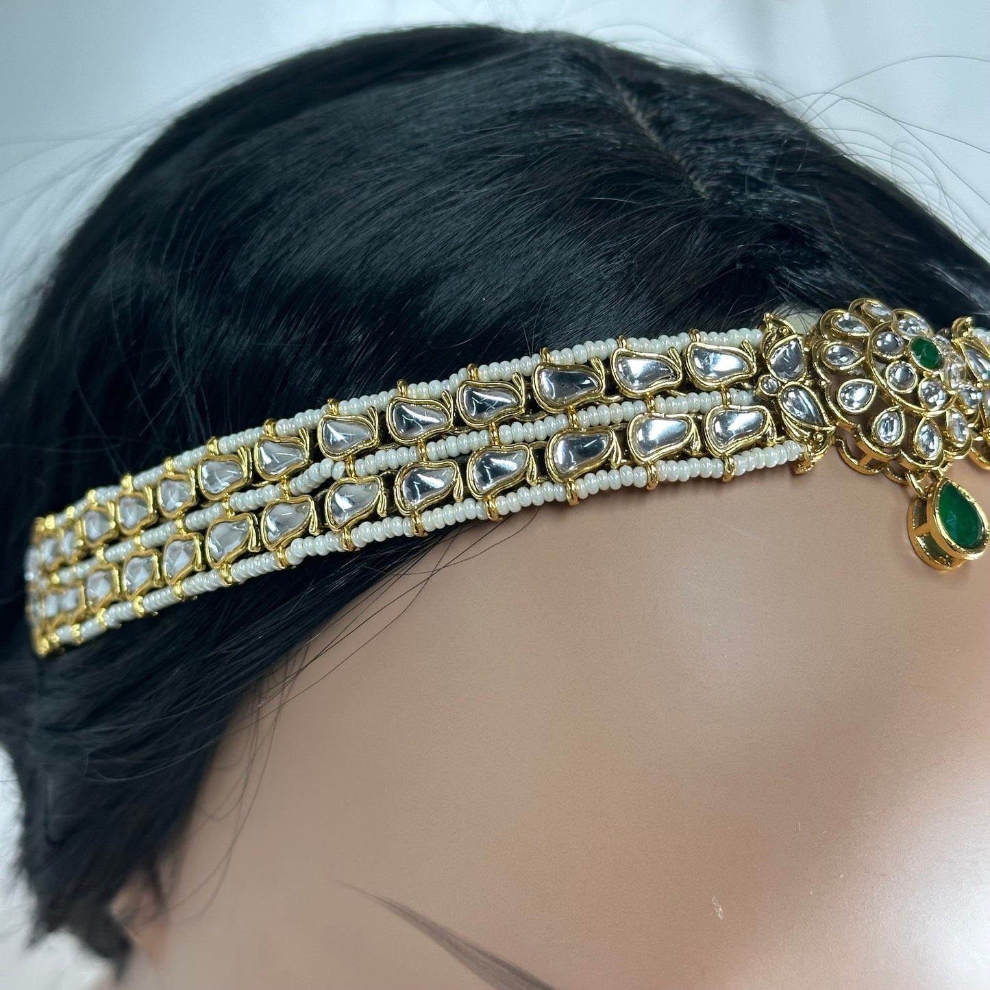 Green Kundan Headband /Indian/Pakistani/Fashion Jewellery/ Bridal Forehead Jewellery Headpiece/Bollywood /phoolpatti