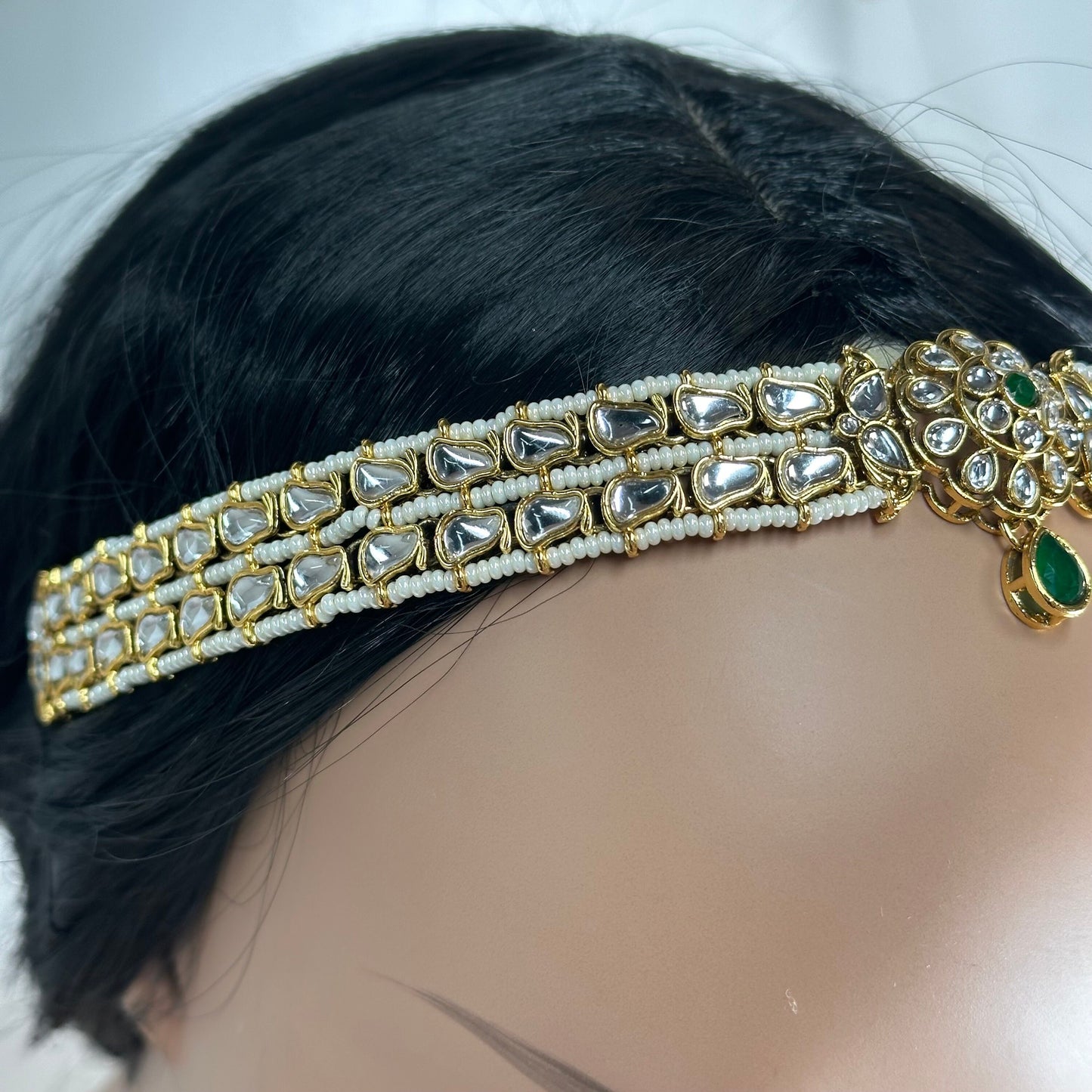 Green Kundan Headband /Indian/Pakistani/Fashion Jewellery/ Bridal Forehead Jewellery Headpiece/Bollywood /phoolpatti