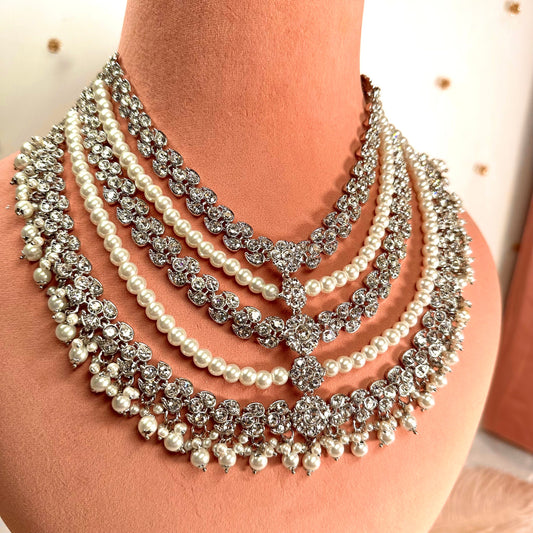 Silver Short Mala Set Earring/ Tikka/ Tikli/ Indian/ Pakistani/Fashion Jewellery/ Gift for Women