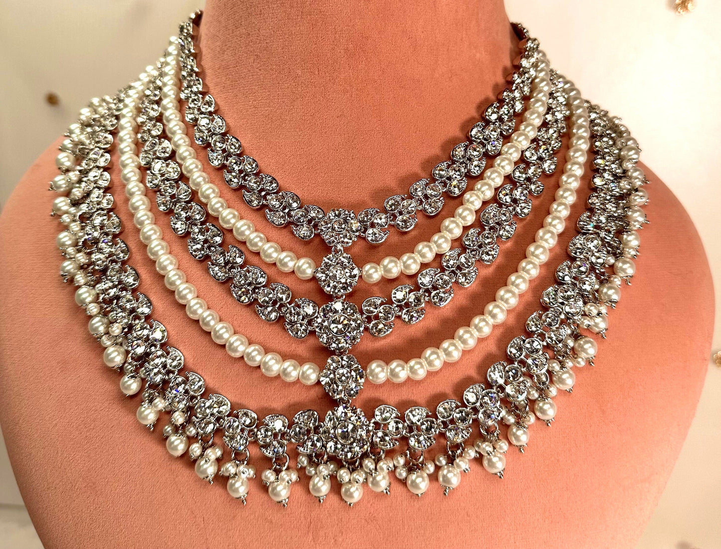 Silver Short Mala Set Earring/ Tikka/ Tikli/ Indian/ Pakistani/Fashion Jewellery/ Gift for Women