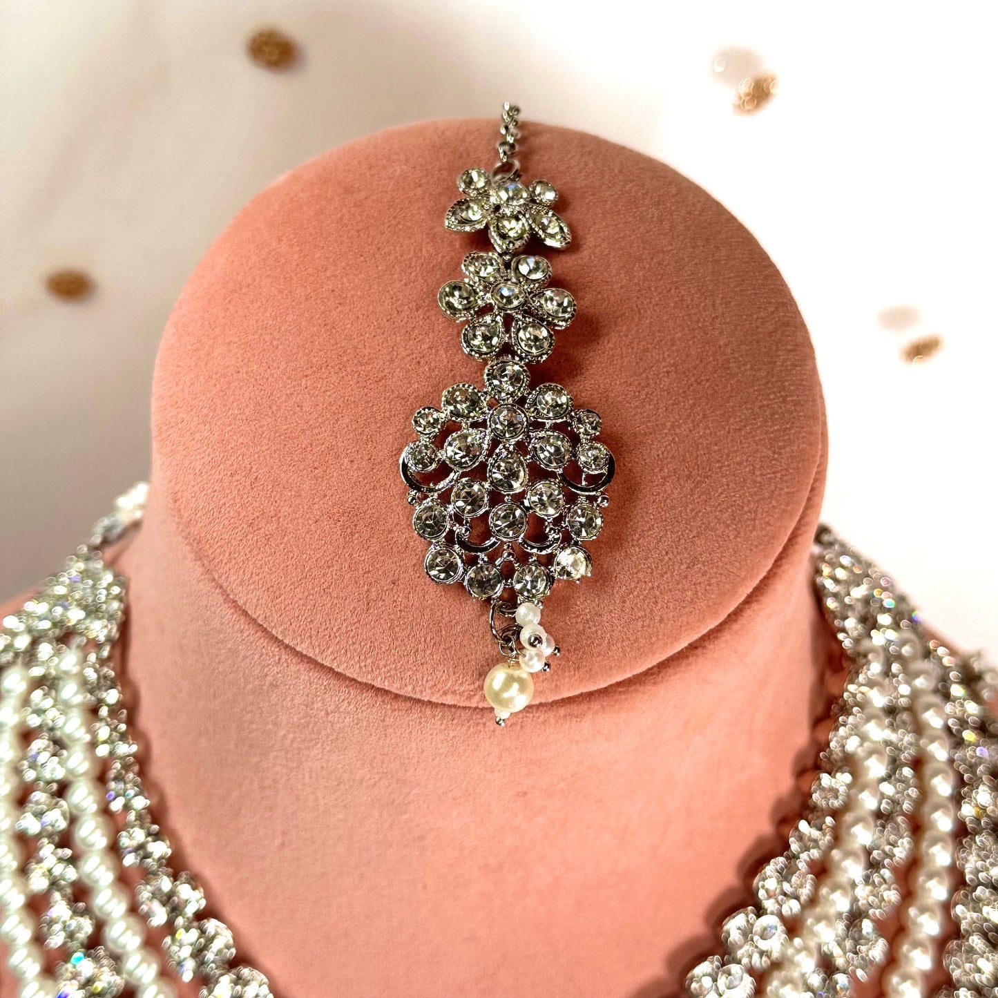 Silver Short Mala Set Earring/ Tikka/ Tikli/ Indian/ Pakistani/Fashion Jewellery/ Gift for Women