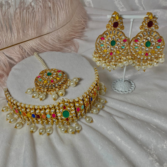 Multicolour Faux Kundan Choker set