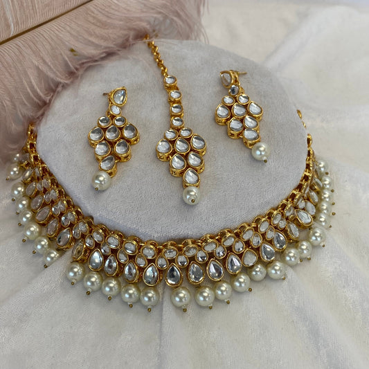 Faux Kundan Pearl Choker Set