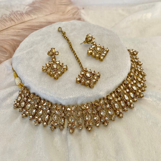 Choker Set - Clear/Gold Crystal