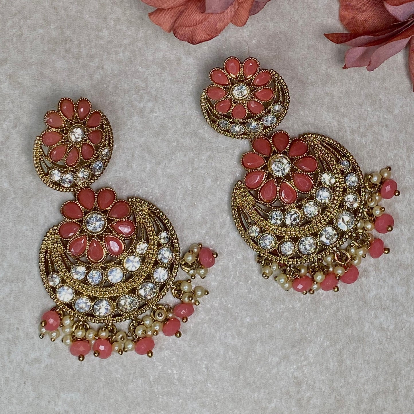 Floral Earrings/ Pink and Red earring/ / Indian Style Earring