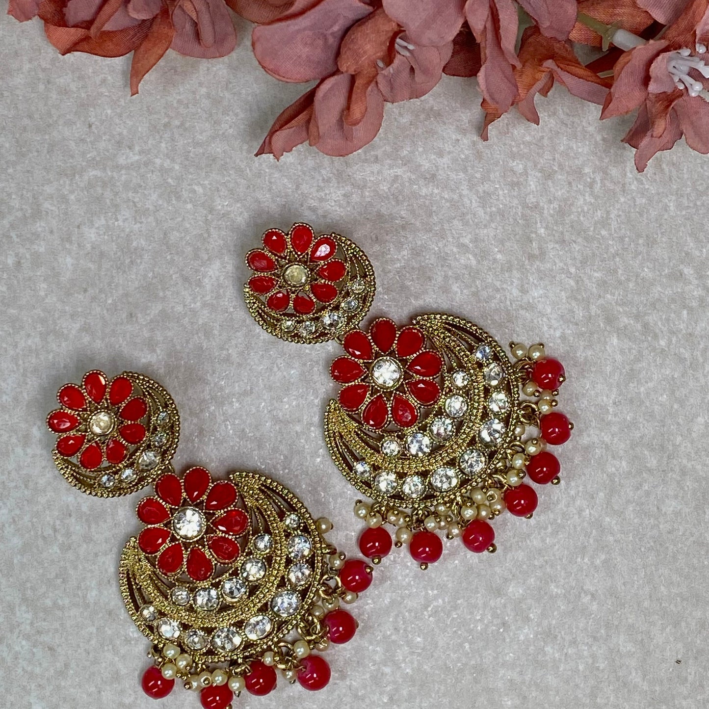 Floral Earrings/ Pink and Red earring/ / Indian Style Earring