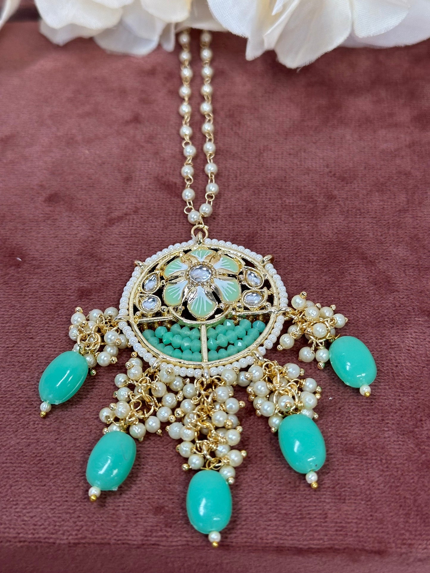 Meenakari/Faux Kudan Pearl tikka/ Tikli/ Indian/ Pakistani Fashion Jewellery/Maang Tikkas