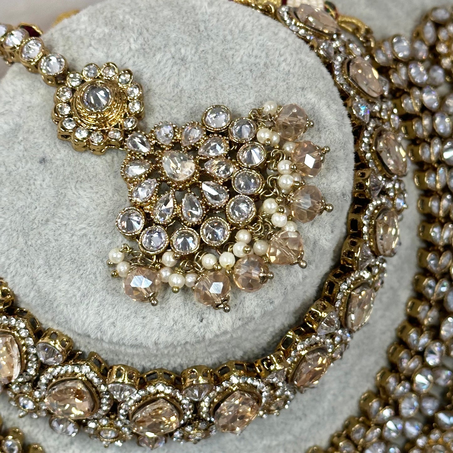 Golden Glow Bridal Set Indian/ Pakistani Style/ Choker/ Necklace/ Jhumka Earring/ Tikka/Tikli/ Wedding