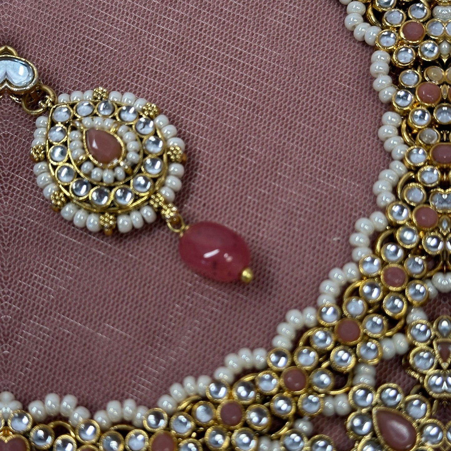 Faux Kundan Necklace Set - Coral (Slightly faulty)/ Unique Style/ Indian/ Pakistani/Fashion Jewellery/ Gift for Women