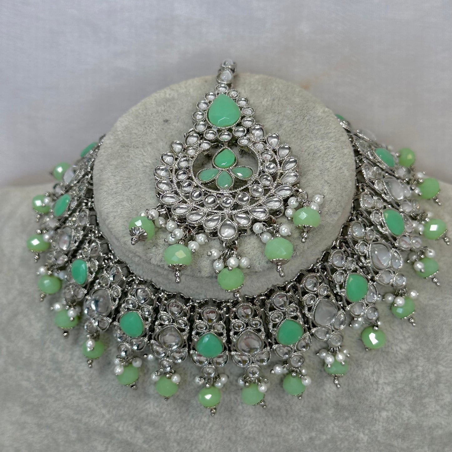 Mirror Necklace Set - Ruby Earring/ Tikka/ Tikli/ Indian/ Pakistani/Fashion Jewellery/ Gift for Women