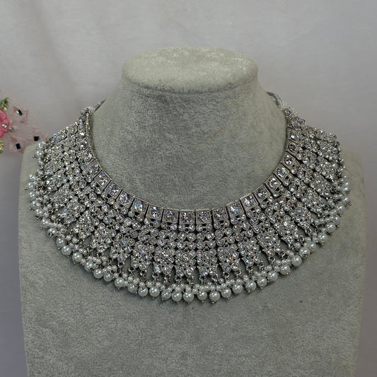 Silver Bridal Necklace/ Unique Style/ Indian/ Pakistani/Fashion Jewellery/ Gift for Women