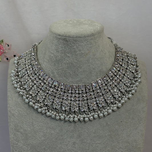 Silver Bridal Necklace/ Unique Style/ Indian/ Pakistani/Fashion Jewellery/ Gift for Women
