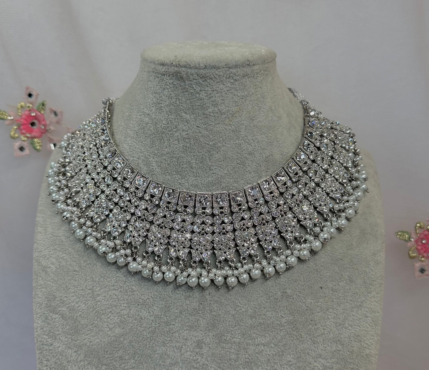 Silver Bridal Necklace/ Unique Style/ Indian/ Pakistani/Fashion Jewellery/ Gift for Women