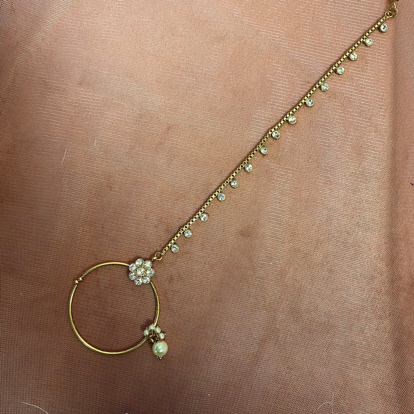 Non-Piercing Nose Ring Crystal - Golden  (Left)