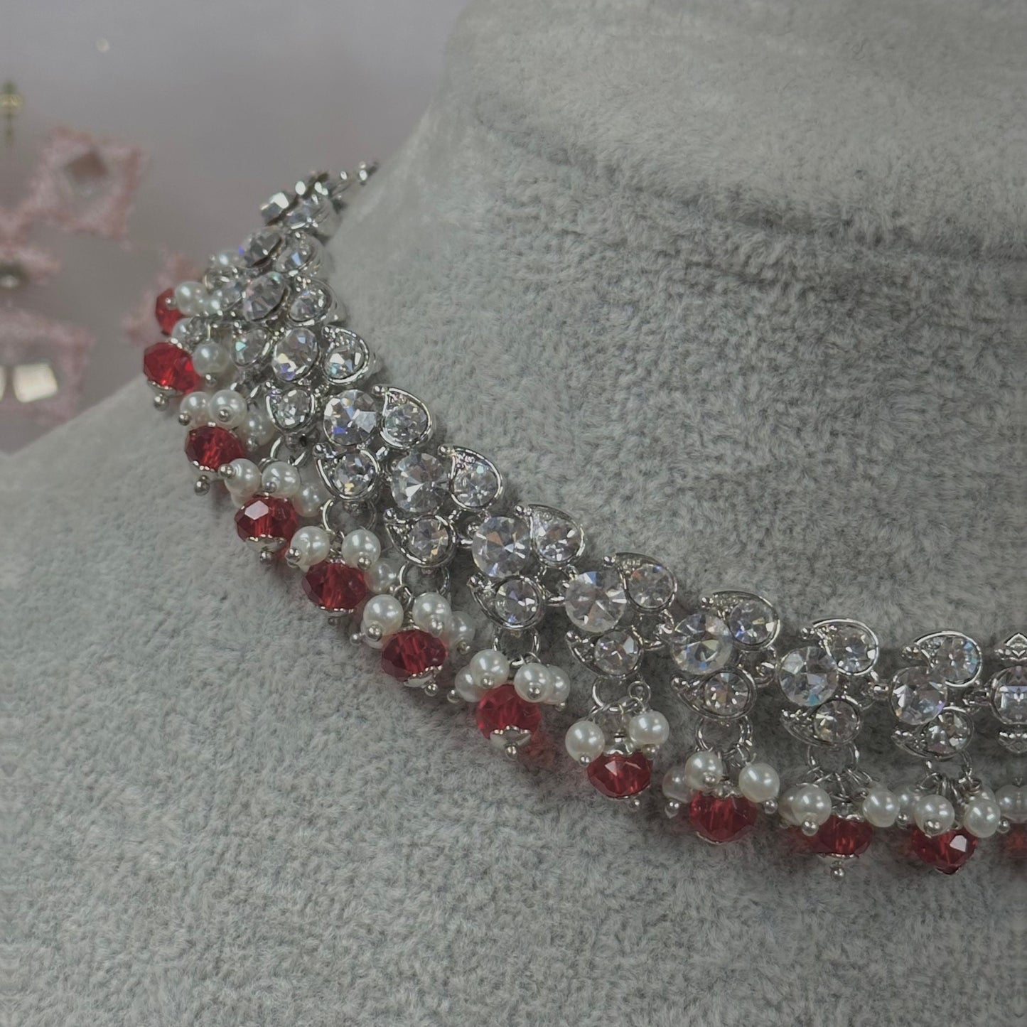 Silver & Maroon Choker/ Unique Style/ Indian/ Pakistani/Fashion Jewellery/ Gift for Women