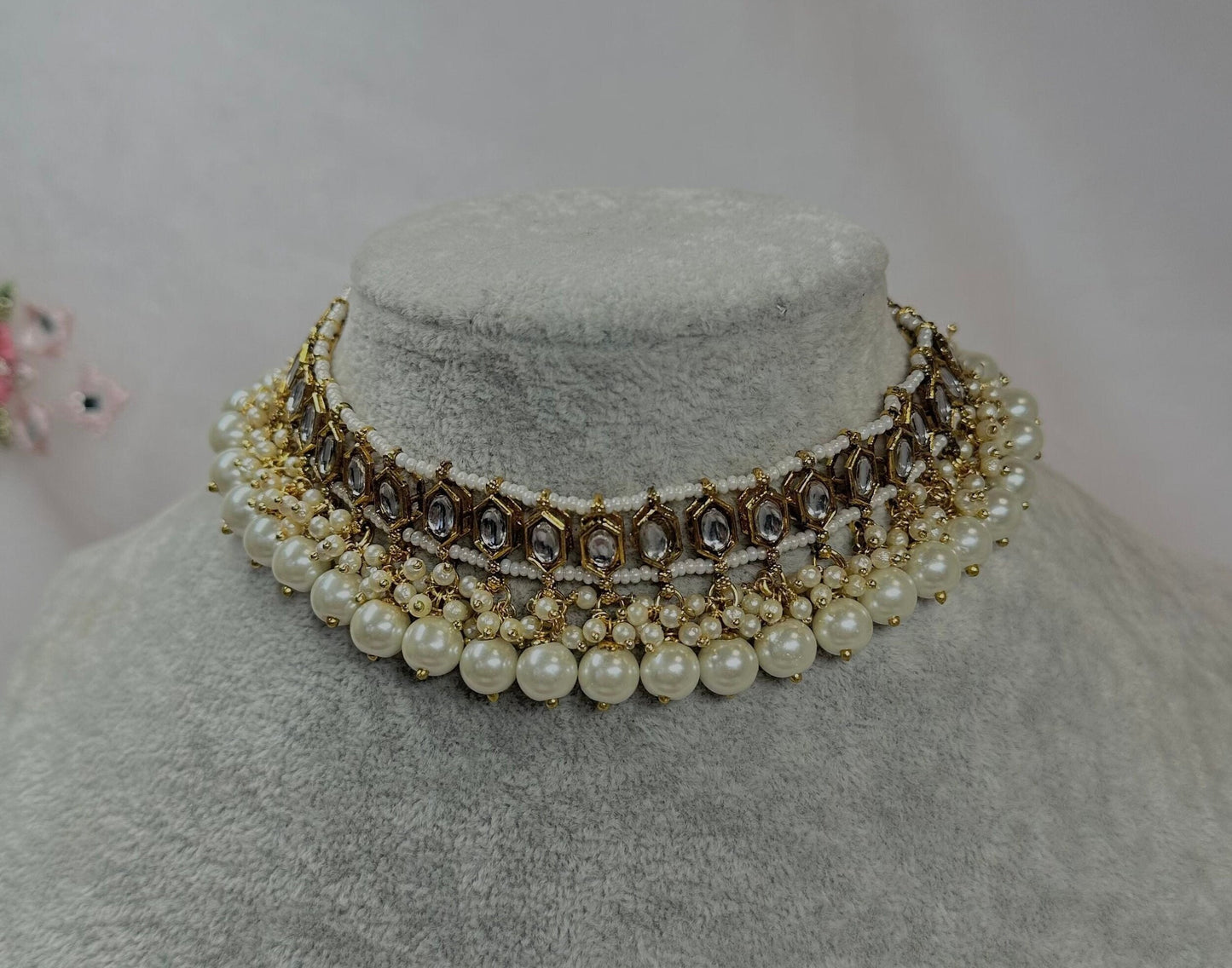 Faux Kundan Choker - Pearl/ Unique Style/ Indian/ Pakistani/Fashion Jewellery/ Gift for Women