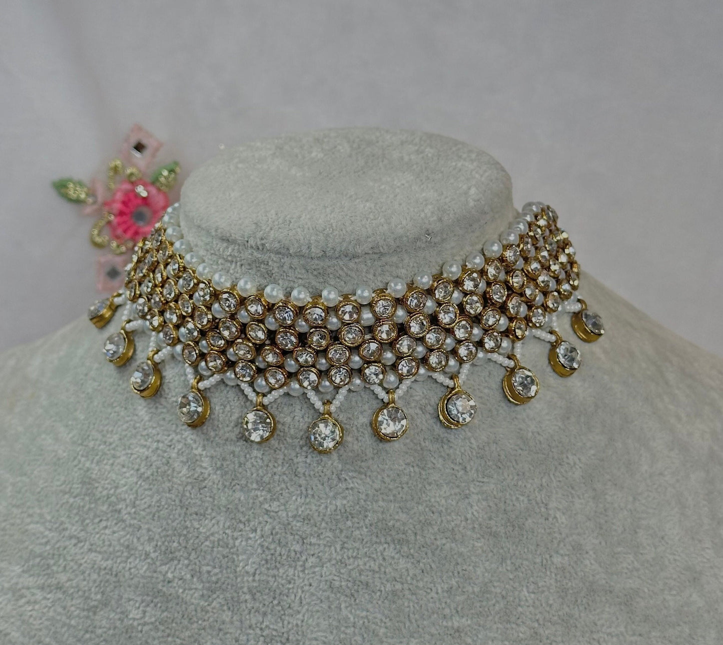 Clear/Pearl Choker/ Unique Style/ Indian/ Pakistani/Fashion Jewellery/ Gift for Women