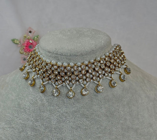 Clear/Pearl Choker/ Unique Style/ Indian/ Pakistani/Fashion Jewellery/ Gift for Women