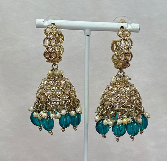 Champagne Jhumka Earrings - Teal